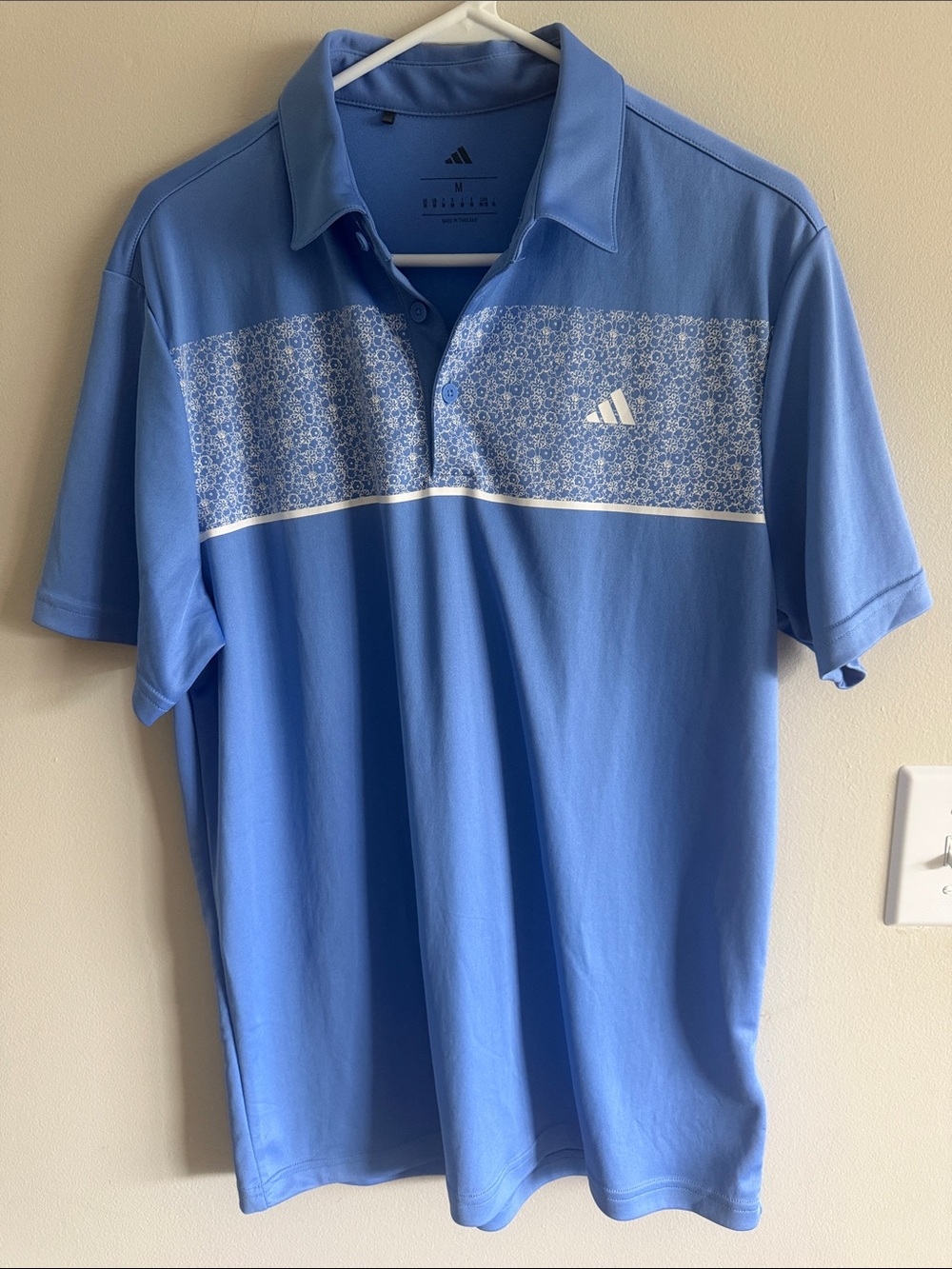 adidas Men’s Sky Blue Polo with Floral Chest Stripe